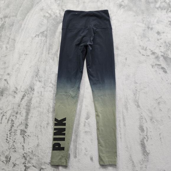 PINK Victoria's Secret Leggings Size XS Black Green Ombre High Waist Spell Out - Picture 3 of 12